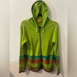 Karma Circle USA Boho Rainbow-Multicolor Lime Green Hoodie Long Sleeve Size M